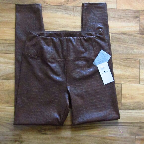 NWT -Womens 7 For All Mankind Brown Faux Alligator Leather Stretch Leggings Sz M - Picture 1 of 10